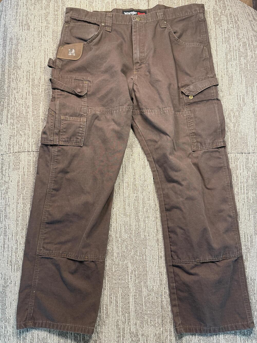 Wrangler RIGGS Workwear Cargo Pants Mens 38x30 Brown Canvas Relaxed Straight Leg
